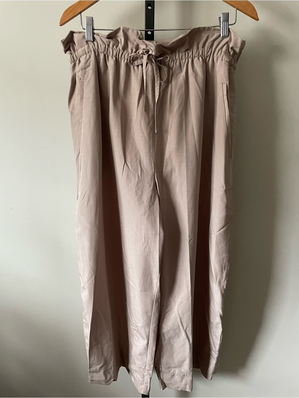 Babaton The Group Kerri Paperbag Wide Leg Crop Pant Tan Size NEW